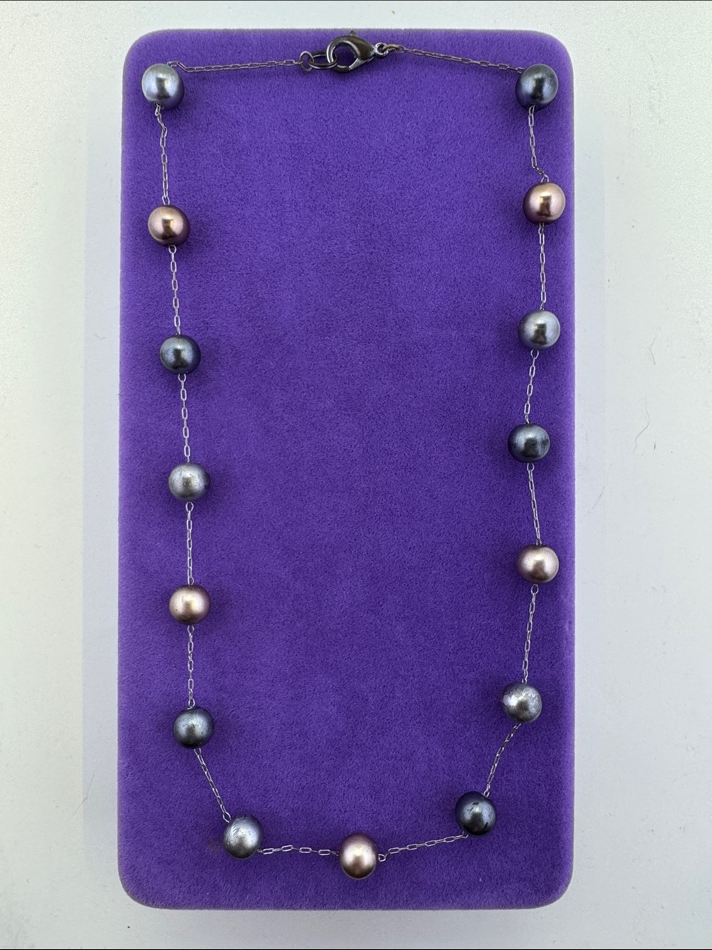 💛 Classic Silver Tone Multi-Color Pearl Station Necklace | Elegant